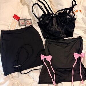 Black Strappy Top and Skirt Set with Pink Bows